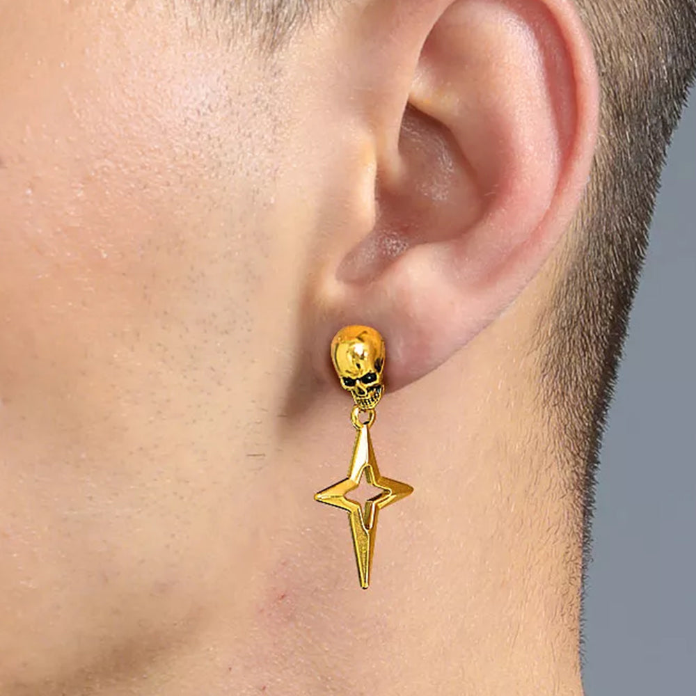 Flash Sale Skull Dangle Stud Earrings with Cross Star For Men