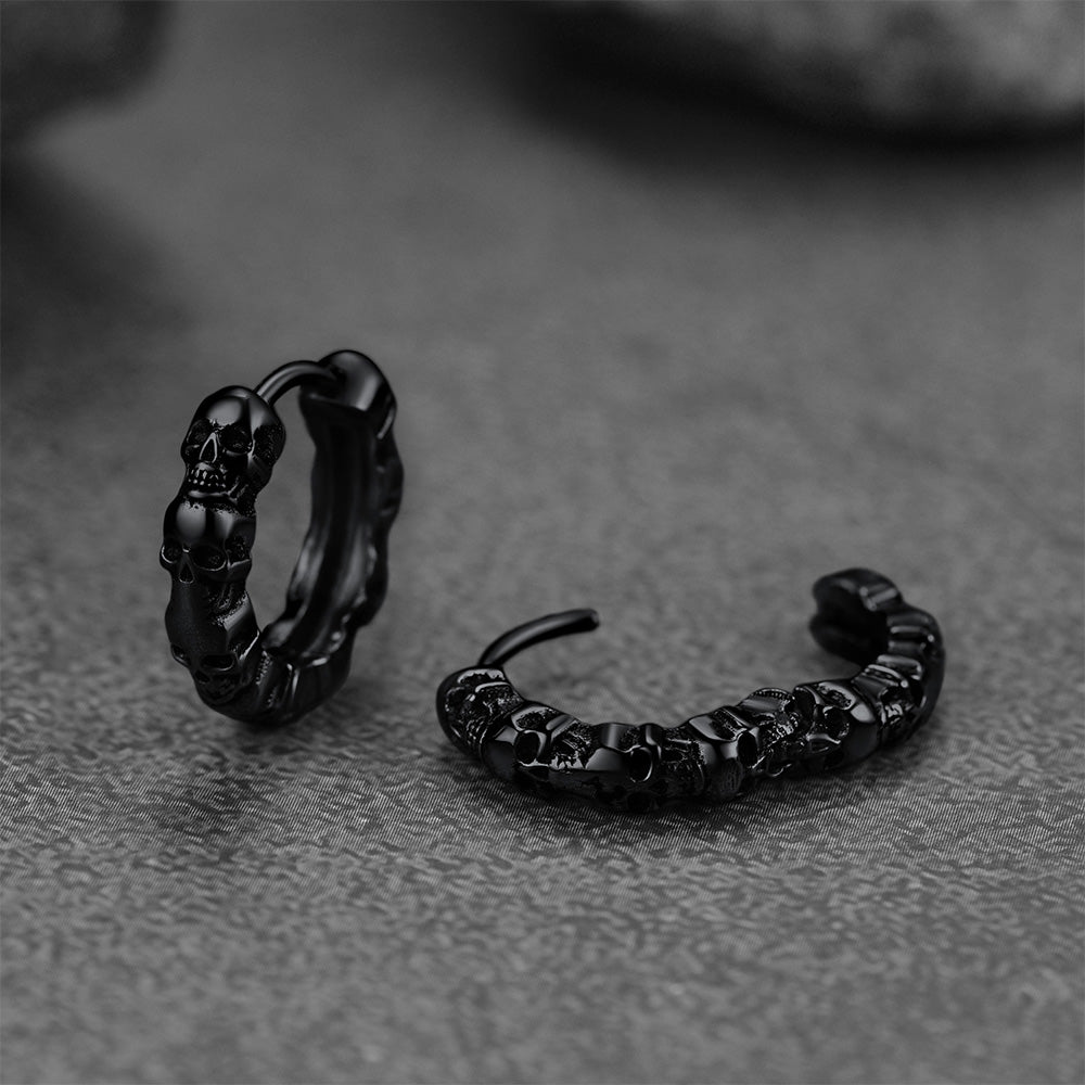 Gothic Skull Huggie Hoop Earrings For Men Women