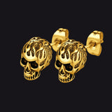 Gothic Flaming Skull Stud Earrings For Men