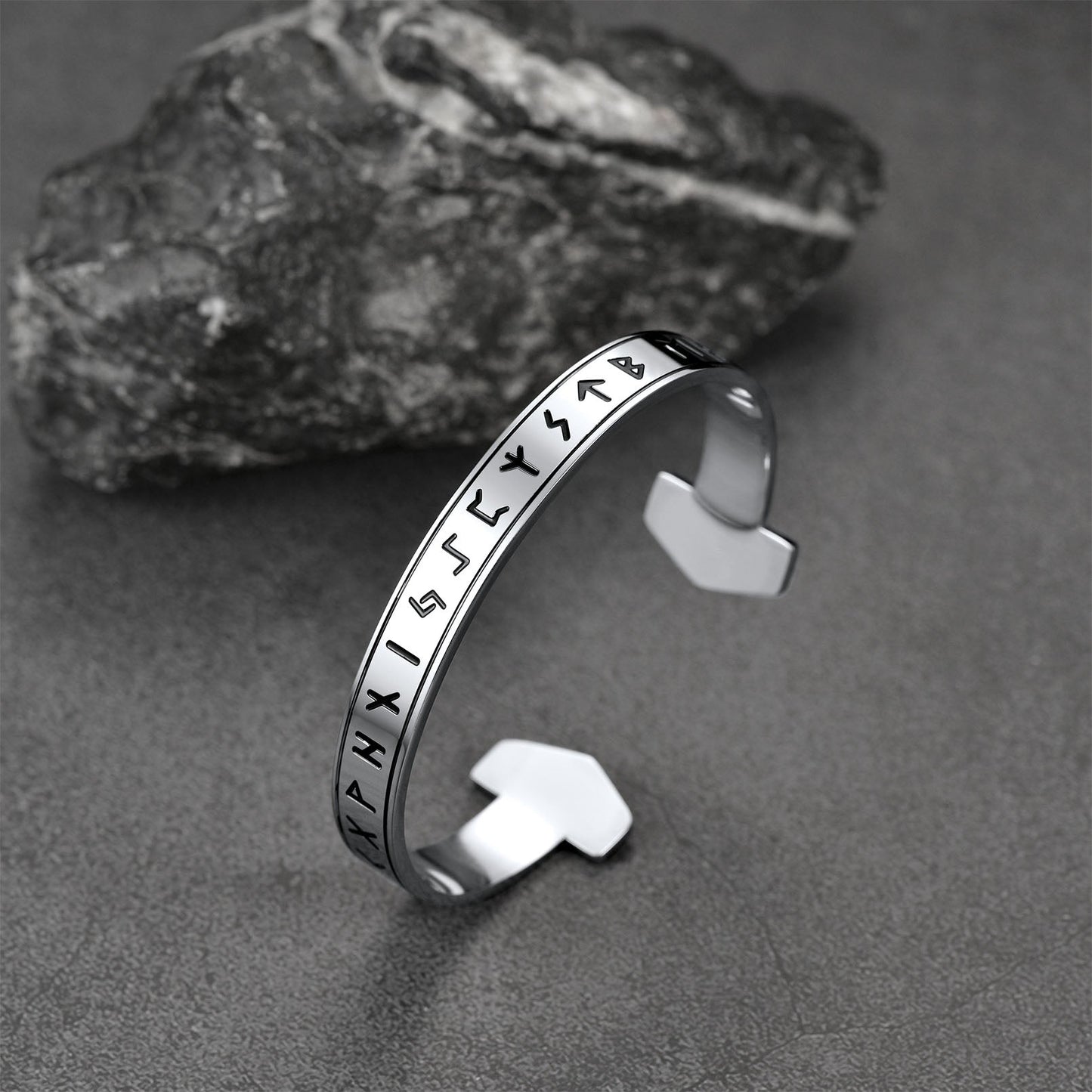 FaithHeart Viking Futhark Runes Cuff Bracelet For Men