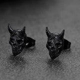 Satanic Goat Skull Stud Earrings For Men