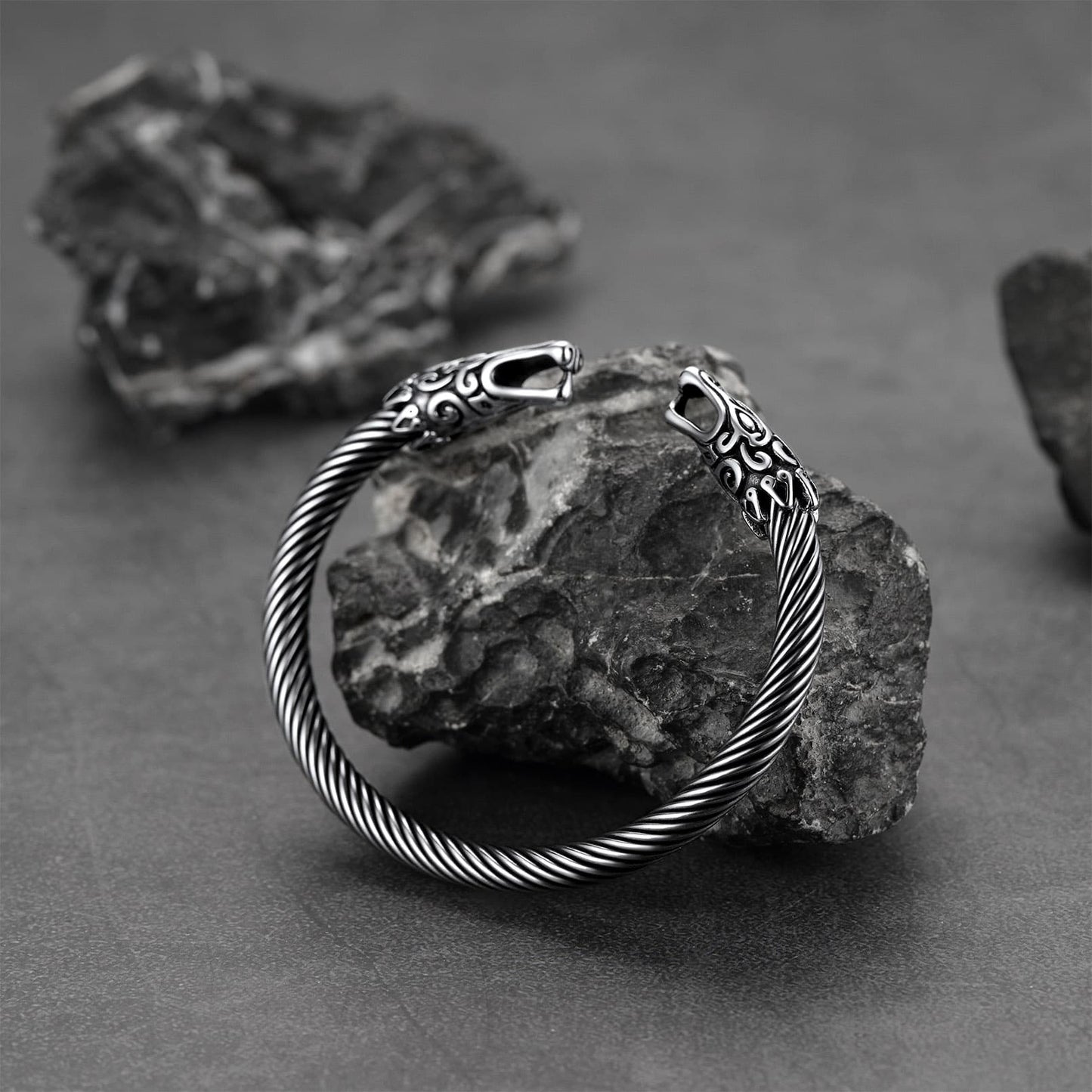 Viking Bracelet Norse Wolf Heads Cuff Bangle For Men