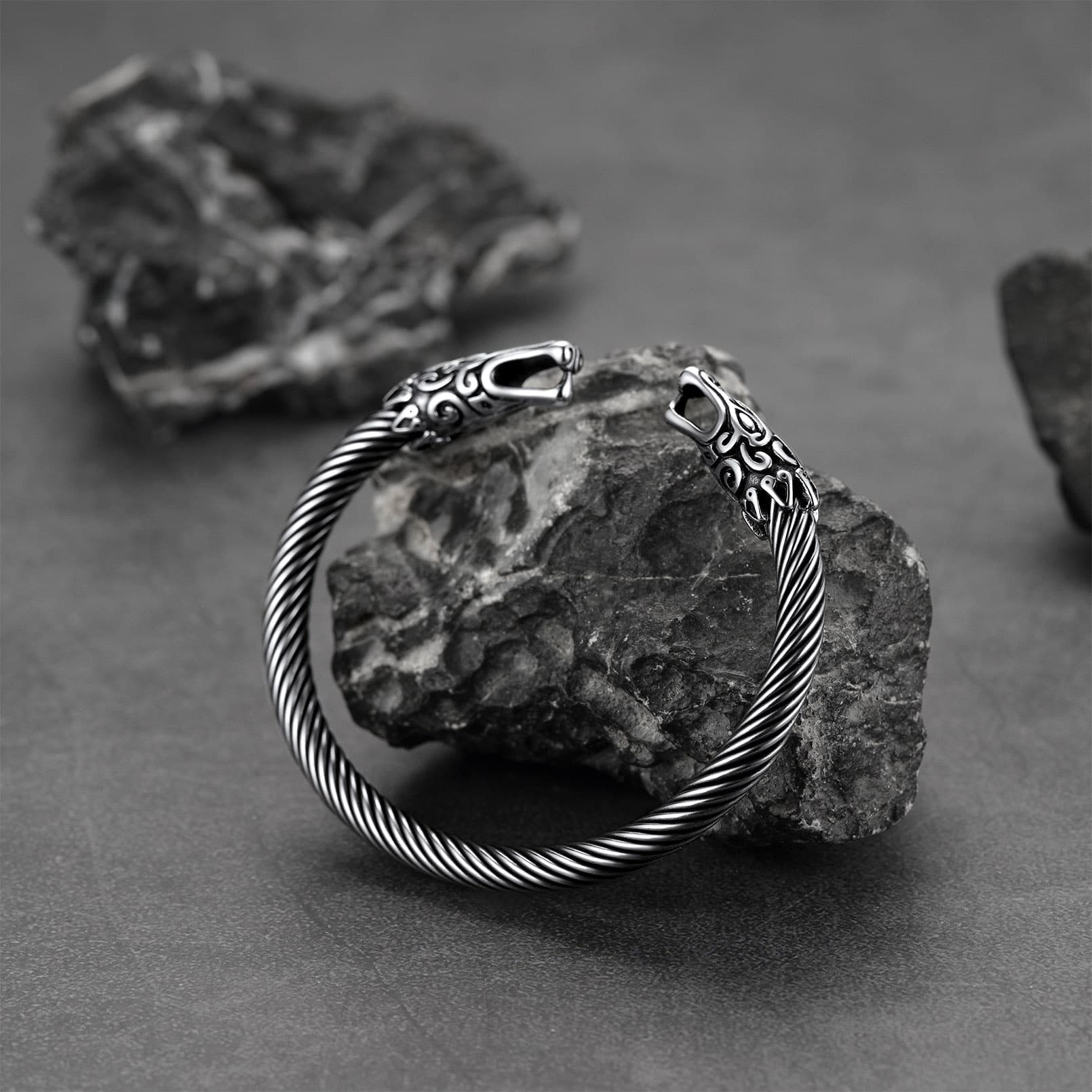 Viking Bracelet Norse Wolf Heads Cuff Bangle For Men