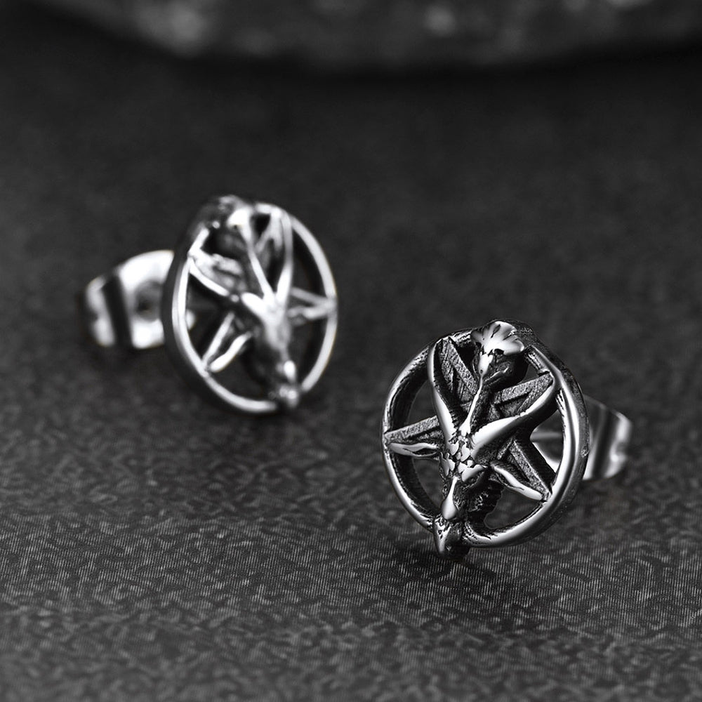 Satanic Baphomet Goat Stud Earrings for Men