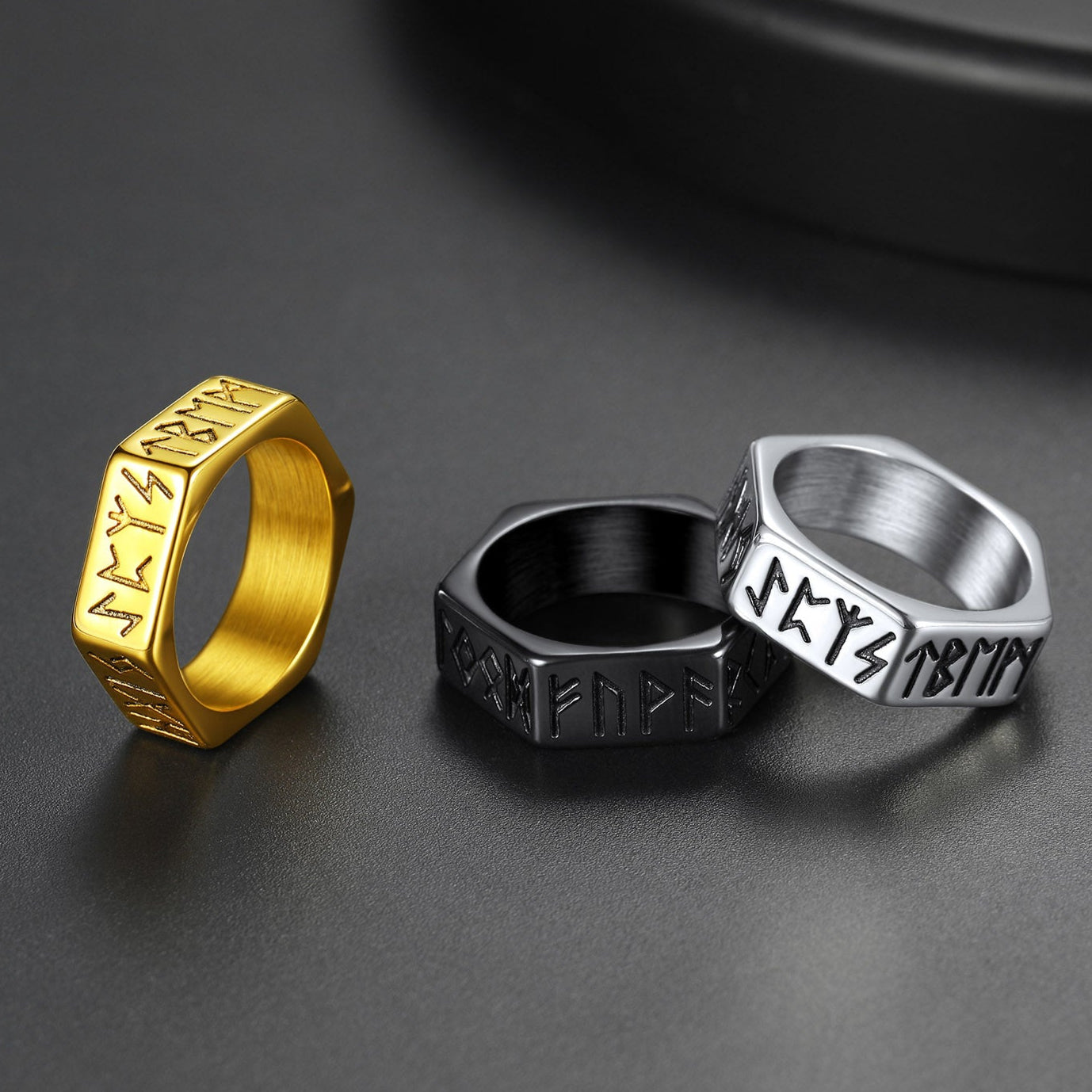 Norse Viking Hexagon Runes Band Ring For Men