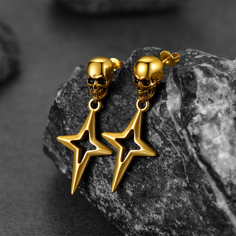 Flash Sale Skull Dangle Stud Earrings with Cross Star For Men