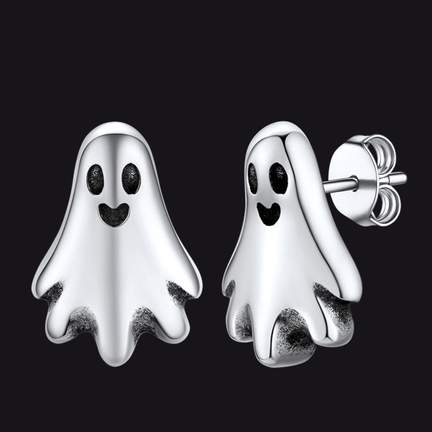 Halloween Silver Ghost Stud Earrings for Women