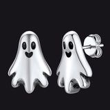 Halloween Silver Ghost Stud Earrings for Women