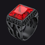 Custom Celtic Gemstone Ring With Runes for Men