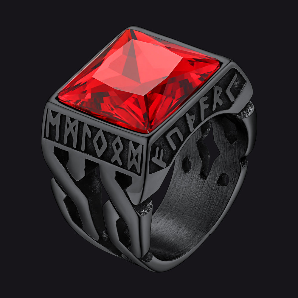 Custom Celtic Gemstone Ring With Runes for Men