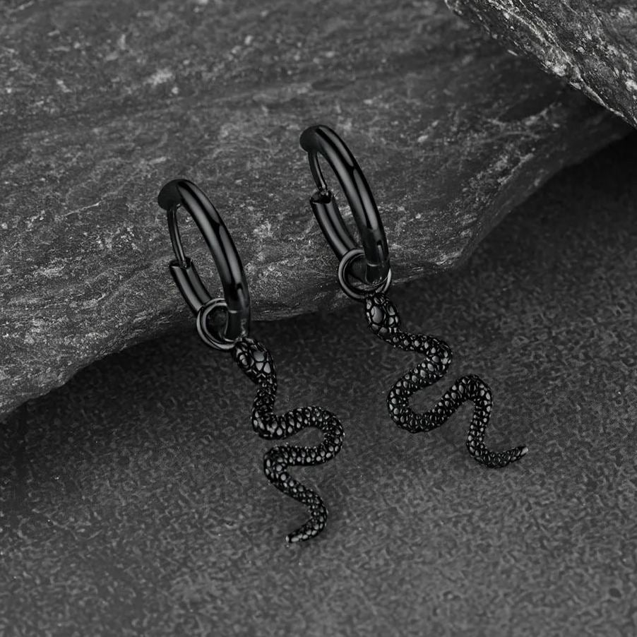 Punk Crawl Snake Drop Hoop Earrings for Men Women