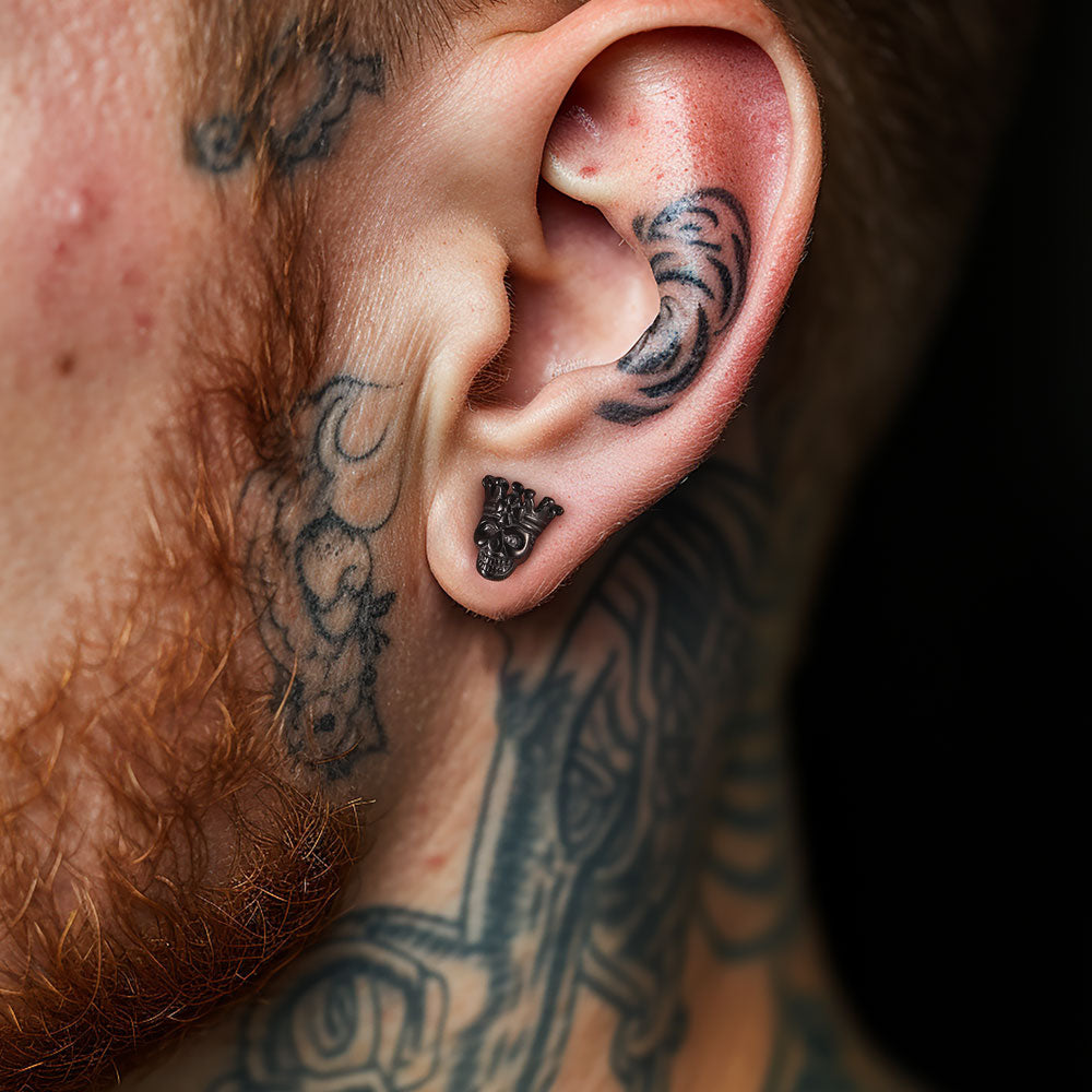 Punk Crown Skull Stud Earrings for Men Halloween Gift